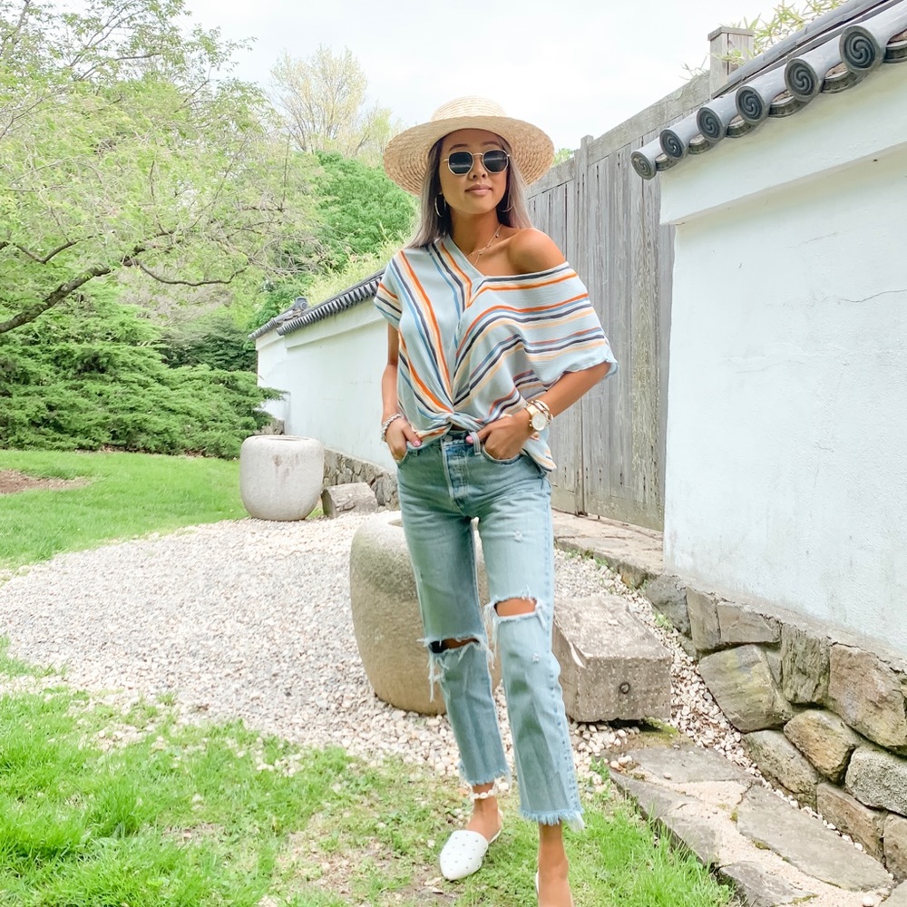 Multicolored striped top